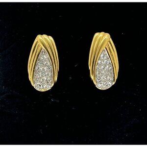 Trifari  Pierced Earrings Pavé crystal and Gold-tone Earrings Vintage 1970-1980s